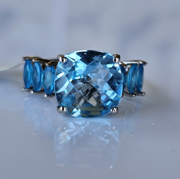 Gem Treasures Jewelry - Genuine Swiss Blue Topaz & Neon Apatite Ring Platinum over Sterling Silver Sz 7!